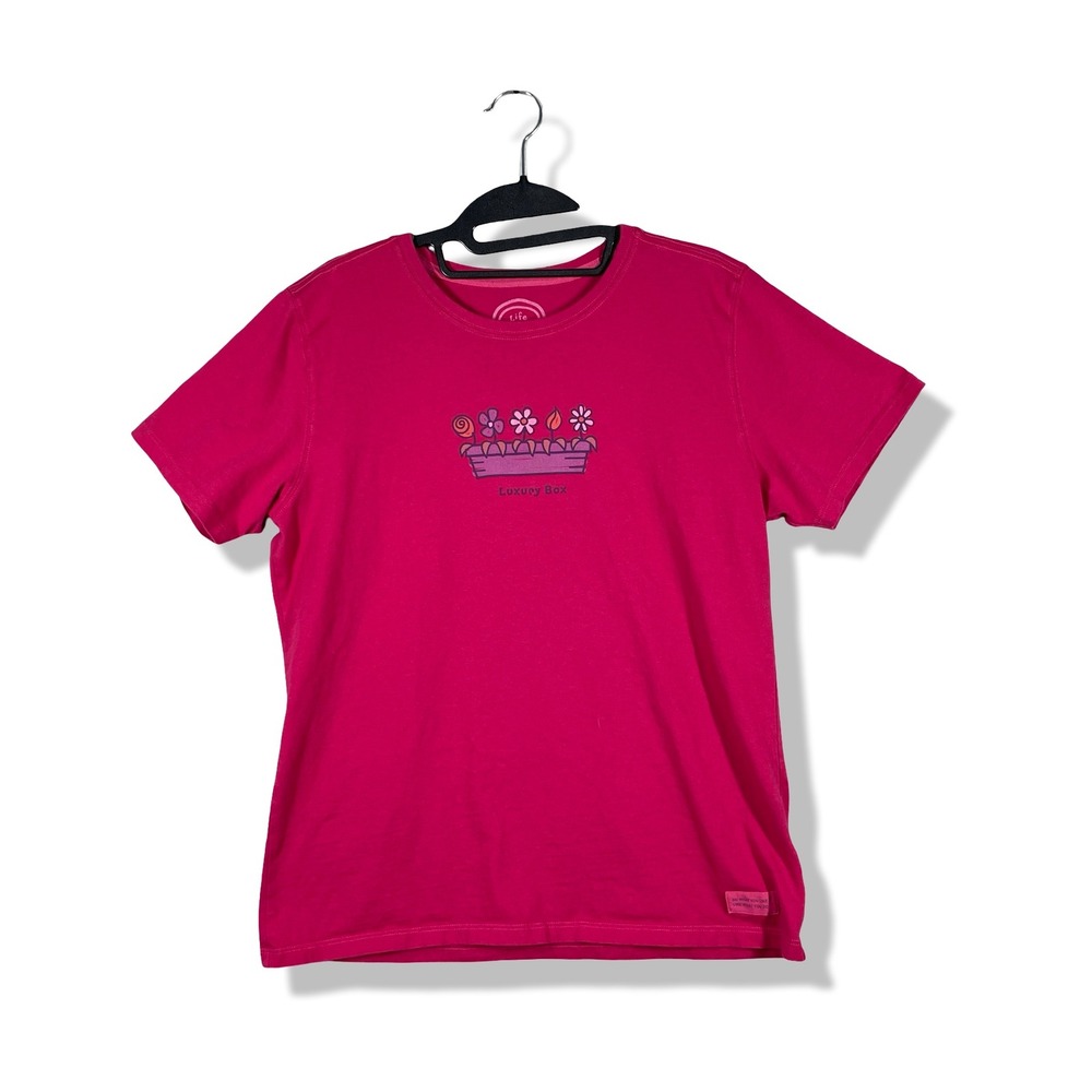 Life is Good Luxury Box T Shirt Womens Size M Pink Floral Casual Outdoorsy